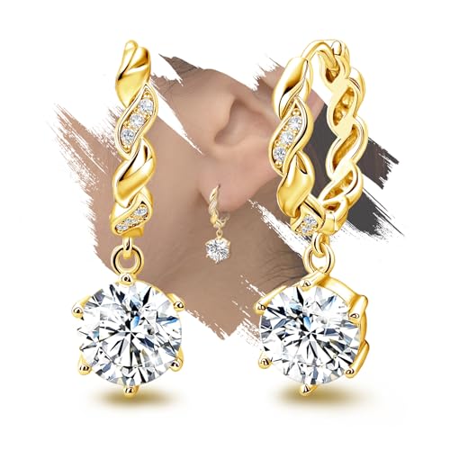 Gold Creolen für Frauen Trendy - Sterling Silber Hypoallergen Loop Ohrringe Zirkonia Huggie Ohrringe für empfindliche Ohren Klassische Mode Damen Ohrringe Geschenk für Valentinstag Geburtstag, von ELEDUCTMON