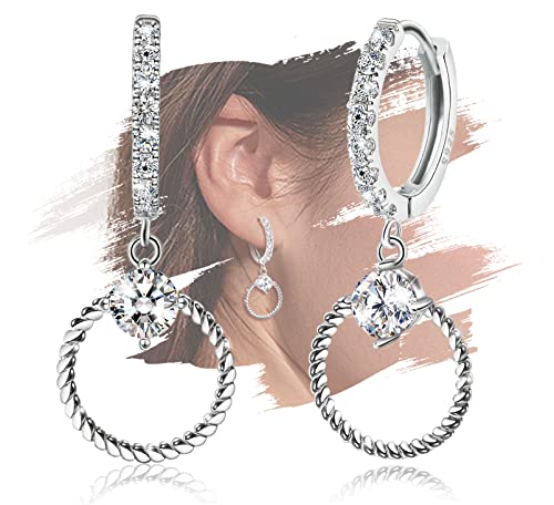 Hoop Earrings für Frauen - Sterling Silber Hoop Earrings mit Drop Dangle Hypoallergenic Twisted Hoop Earrings mit Charms Cubic Zirconia Mode Huggie Ohrringe für Mädchen Geschenke für den Valentinstag Hoop Earrings für Frauen - Sterling Silber Hoop Earrings mit Drop Dangle Hypoallergenic Twisted Hoop Earrings mit Charms Cubic Zirconia Mode Huggie Ohrringe für Mädchen Geschenke für den Valentinstag von ELEDUCTMON