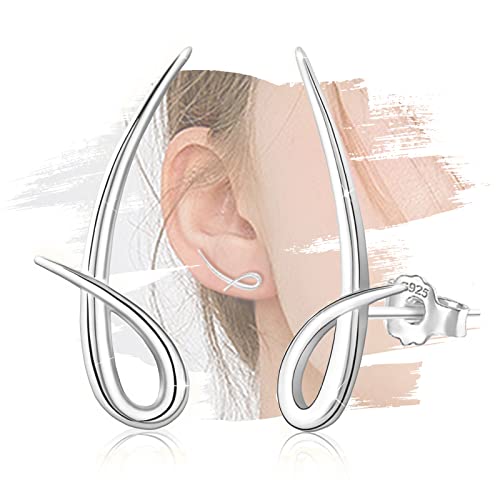 Minimalistische Ohrstecker für Frauen - Sterling Silber Ohrclimber Ohrringe Leichtgewicht einfache Ohrringe Knorpel gebogene Bar Ohrringe Mode Ohrringe für empfindliche Ohren Geschenke für Geburtstag von ELEDUCTMON