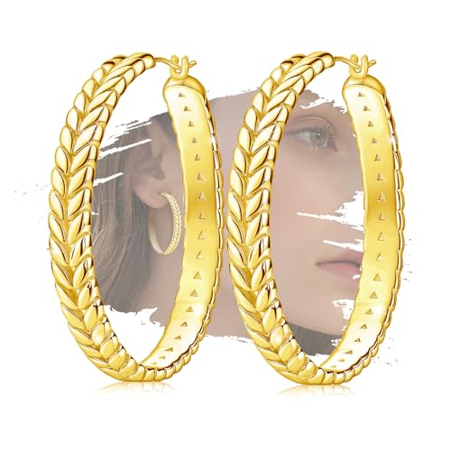 Sterling Silber Große Creolen für Frauen - Gold Chunky Hoop Ohrringe Hypoallergen Big Hoop Ohrringe für empfindliche Ohren Mode Damen Runde Loop Ohrringe Geschenke für Sie Weihnachten Geburtstag, von ELEDUCTMON
