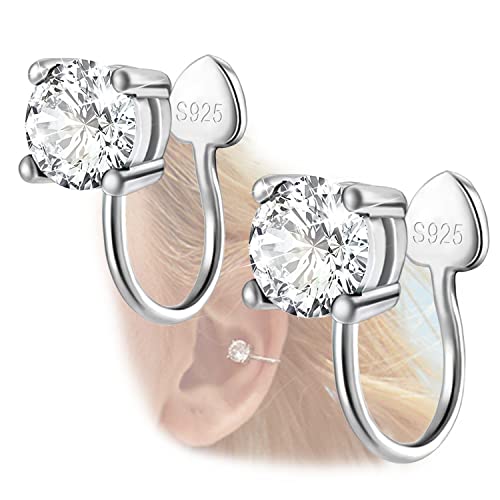 Zirkonia-Ohrstulpen - Hypoallergene, nicht durchdringende Knorpel ohrringe aus Sterlingsilber CZ Clip-on-Ohrringe Runde Kristall-Ohrstecker für Frauen Mädchen 6 mm von ELEDUCTMON