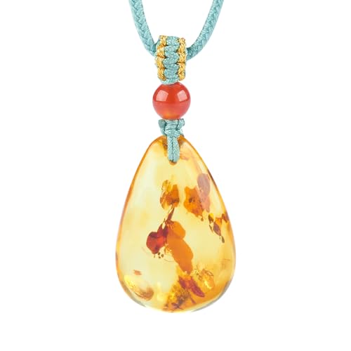 Handgefertigte natürliche Baltic Amber Teardrop Anhänger Halskette, Cognac Farbe, polierte Bernstein, Holz Geschenkbox Verpackung, Energy Stone Elektronische Halskette von ELEGAMBER