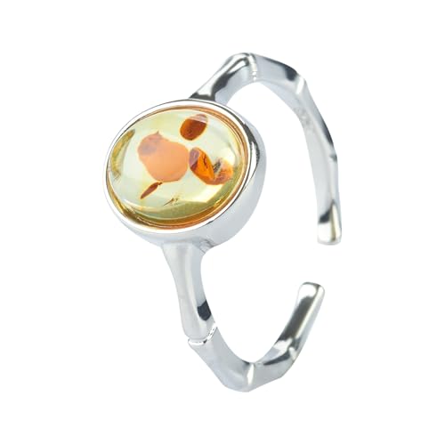 ELEGAMBER Natürliche Ostseerot Bernstein reines Silber mit niedlichen Katzenring, verstellbarer Kreis, Massivholz Geschenkbox Verpackung (cognac-bamboo) von ELEGAMBER