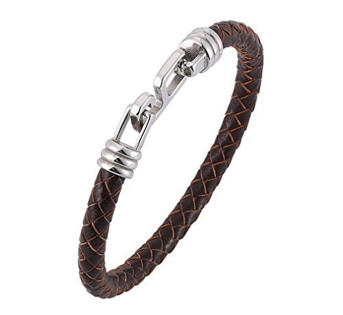 ELEGENCE-Z Herrenarmband ， Herrenarmband aus echtem Leder mit verstellbarem Riemen und Push-Pull-Verschluss aus Edelstahl Brown 165CM von ELEGENCE-Z