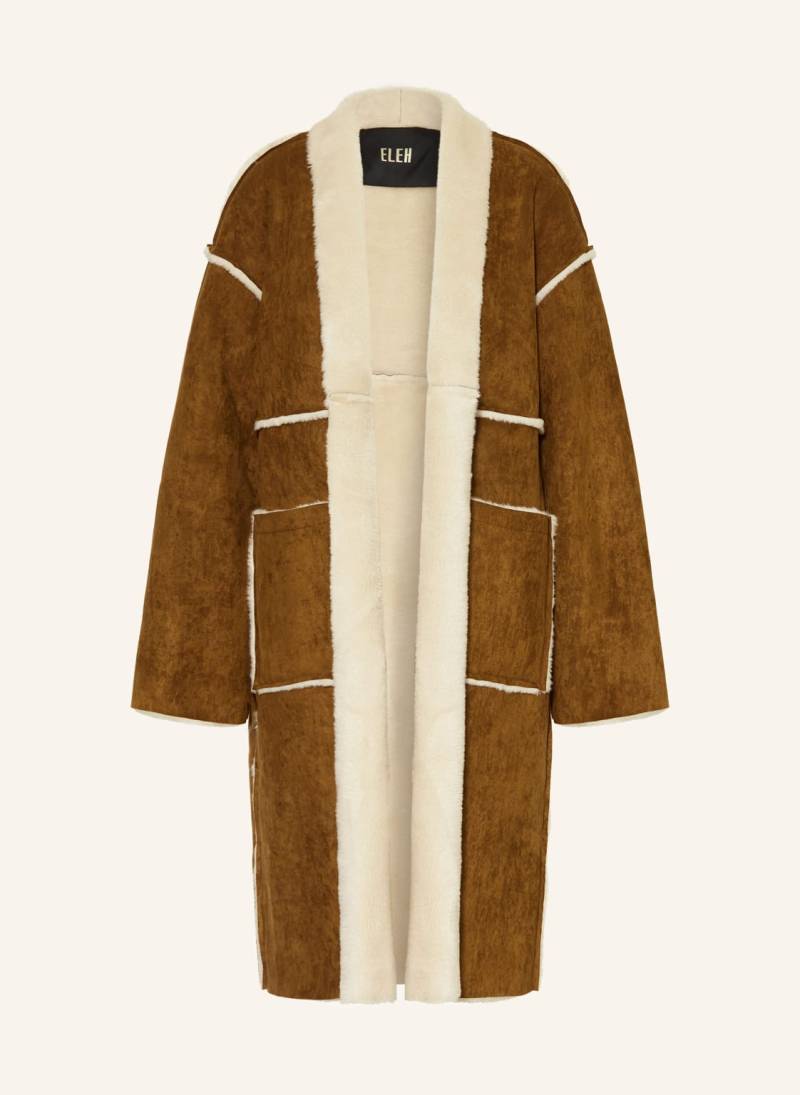 Eleh Mantel In Lederoptik Mit Kunstfell braun von ELEH