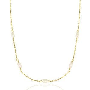 Feine Kette mit Perlen in Weiß im BOHO Stil in ca. 45 cm x 1,7mm (inkl. 5 cm Verlängerungskette) von Elektropulli von ELEKTROPULLI