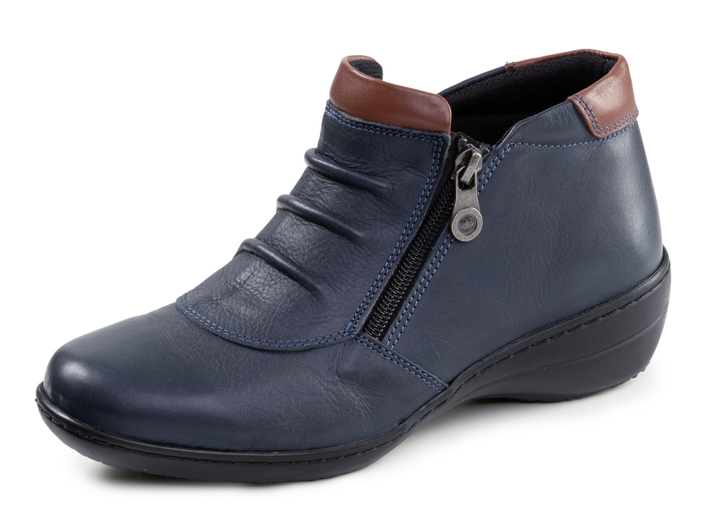 ELENA EDEN, bequeme Damen-Boots, Weite H, mit herausnehmbarem Fußbett, Marine-Braun, Größe 39 von ELENA EDEN