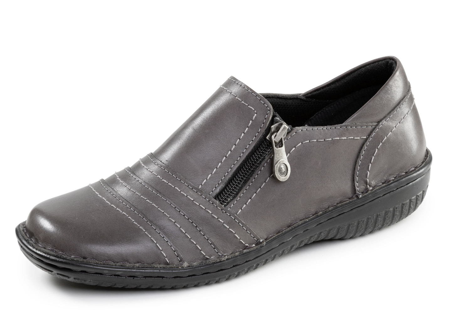 ELENA EDEN, bequeme Damen-Slipper, Weite G, mit herausnehmbarem Fußbett, Grau, Größe 36 von ELENA EDEN