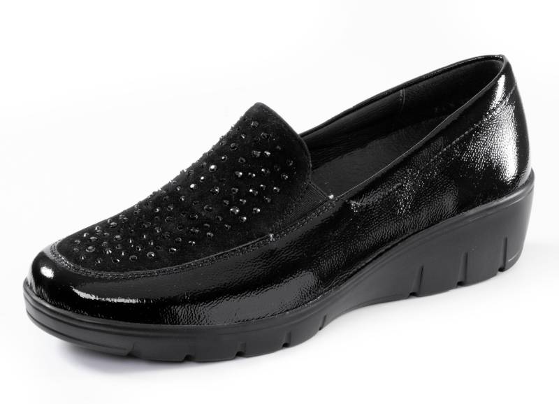 ELENA EDEN, bequeme Damen-Slipper, Weite H, mit herausnehmbarem Fußbett, Schuhgröße 7 1/2, Schwarz von ELENA EDEN