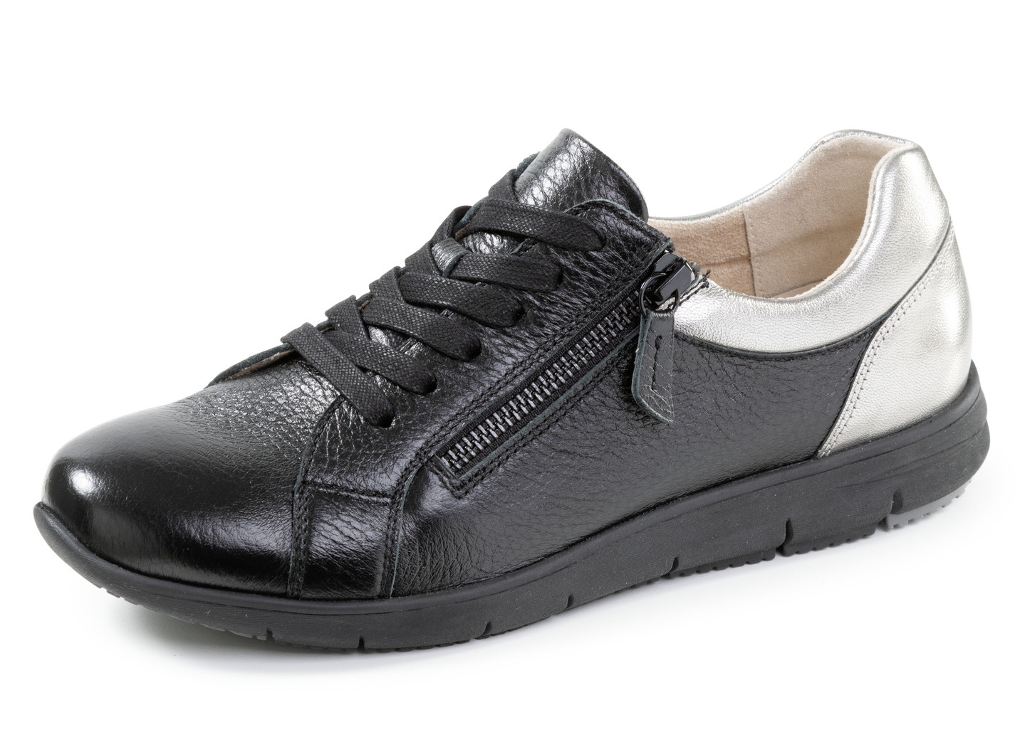 ELENA EDEN, bequeme Damen-Sneaker, Weite G, mit herausnehmbarem Fußbett, Schwarz-Silber, Größe 40 von ELENA EDEN