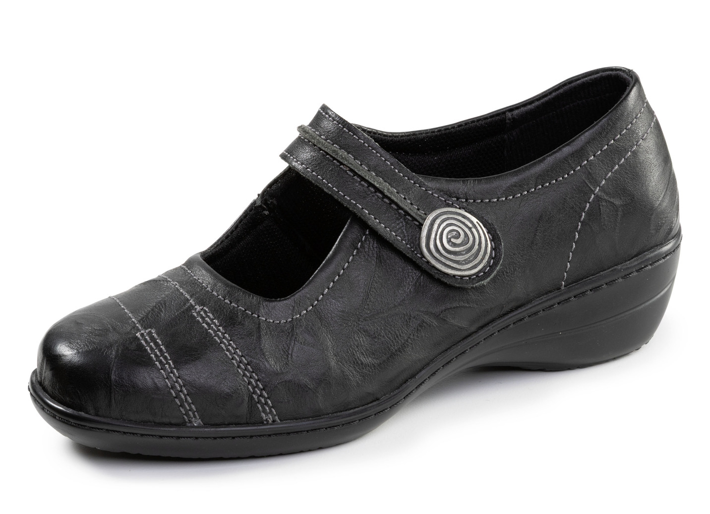 ELENA EDEN, bequeme Damen-Spangenschuhe, Weite H, mit herausnehmbarem Fußbett, Schwarz, Größe 39 von ELENA EDEN