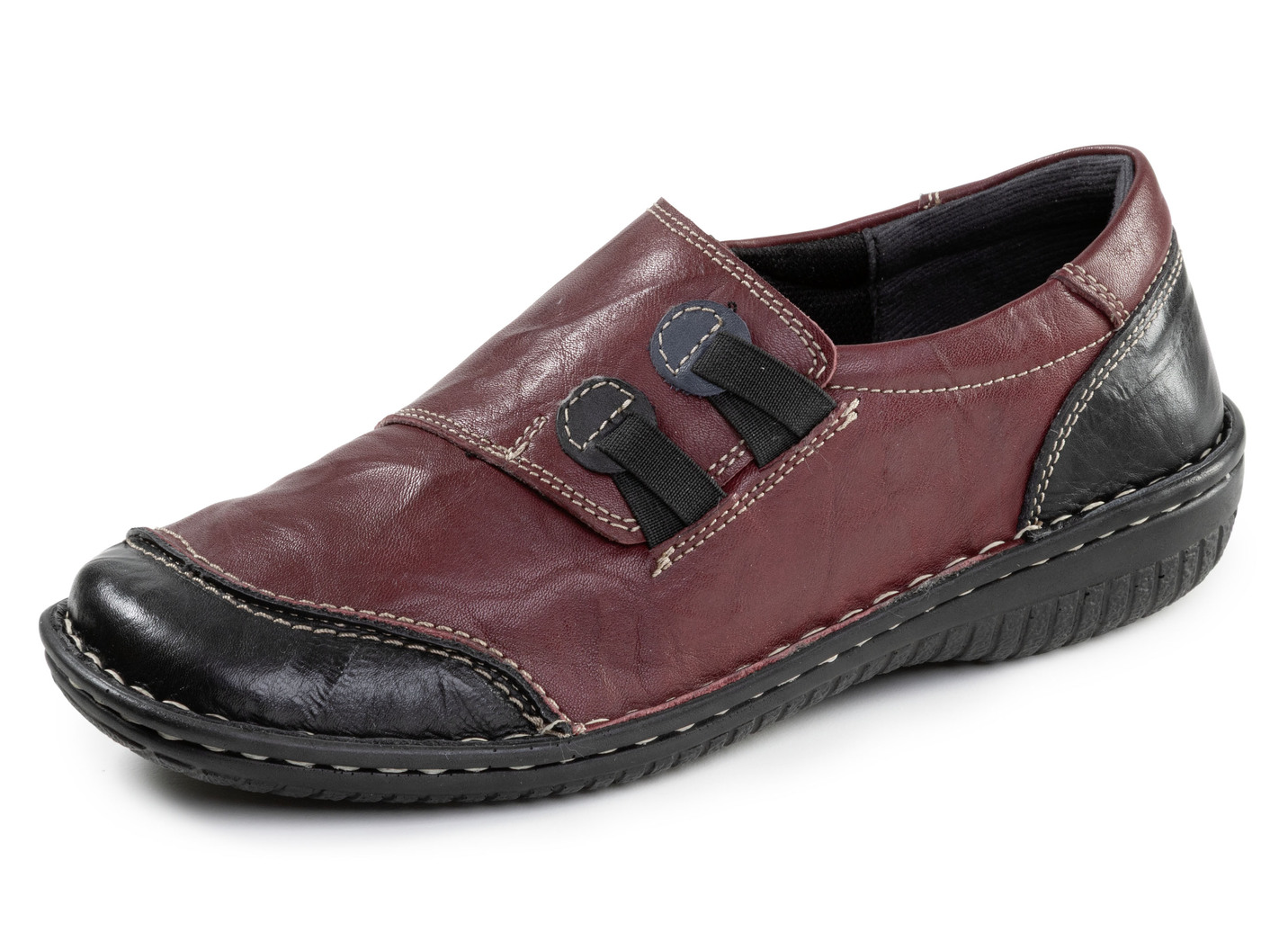 ELENA EDEN, klassische Damen-Slipper, Weite G, mit herausnehmbarem Fußbett, Burgund-Schwarz, Größe 36 von ELENA EDEN