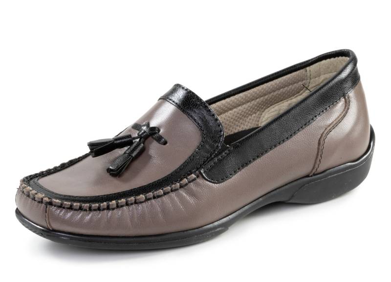 ELENA EDEN, klassische Damen-Slipper, mit herausnehmbarem Fußbett, Taupe-Schwarz, Größe 37 von ELENA EDEN