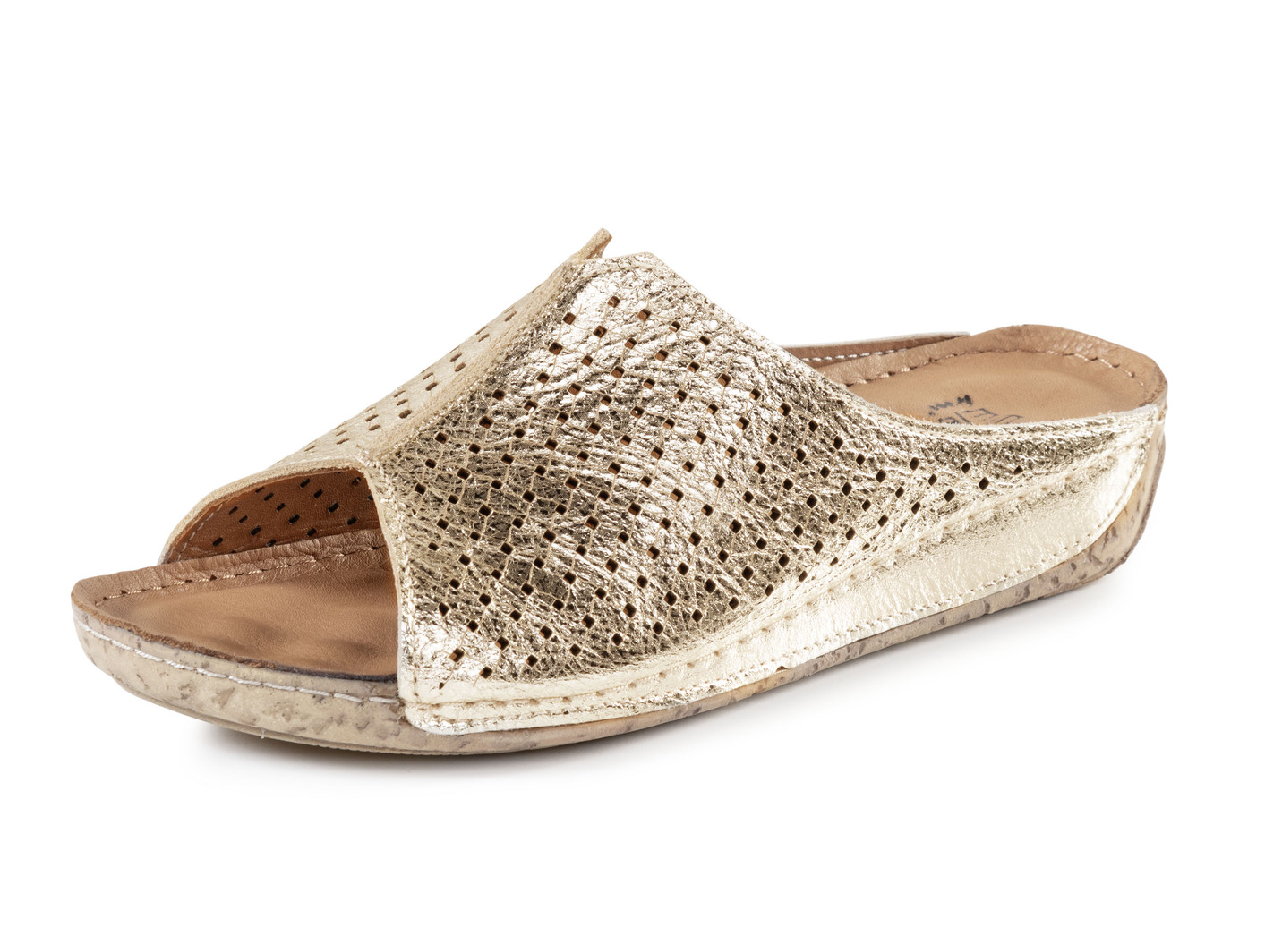 ELENA EDEN, sommerliche Damen-Pantoletten, aus Leder, Altgold, Größe 42 von ELENA EDEN