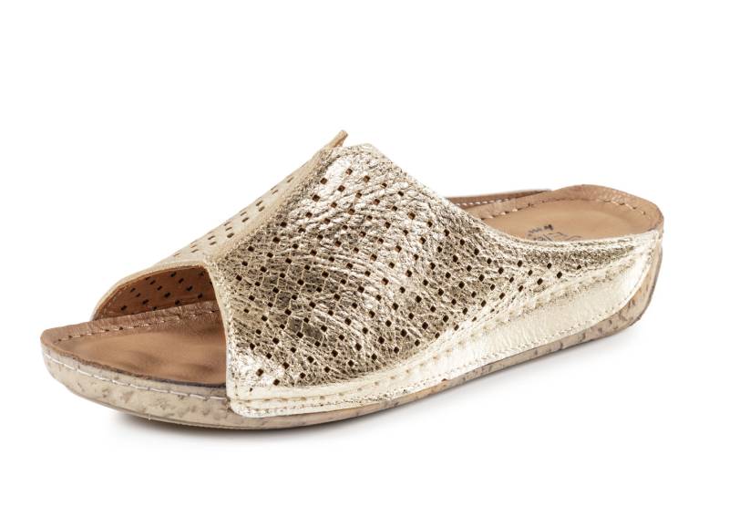 ELENA EDEN, sommerliche Damen-Pantoletten, aus Leder, Altgold, Größe 42 von ELENA EDEN