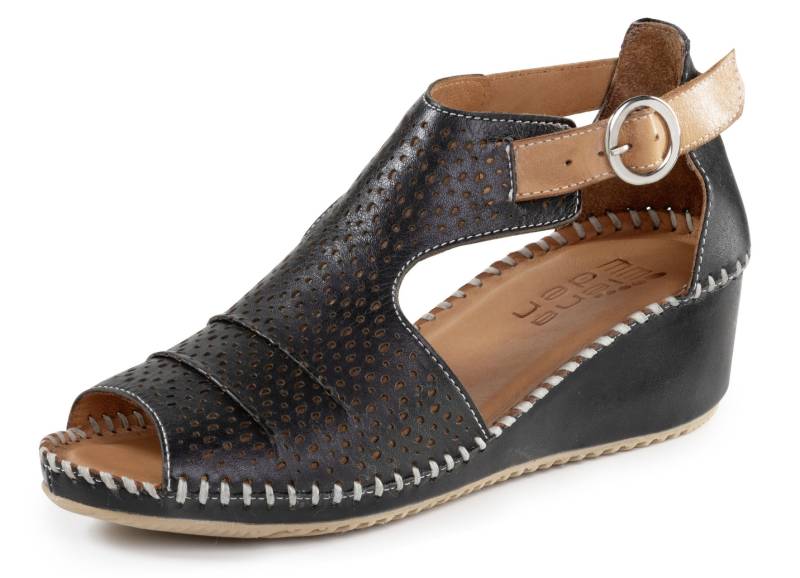 ELENA EDEN, sommerliche Damen-Sandaletten, mit verstellbarer Schließe, Schwarz-Naturbraun, Größe 39 von ELENA EDEN