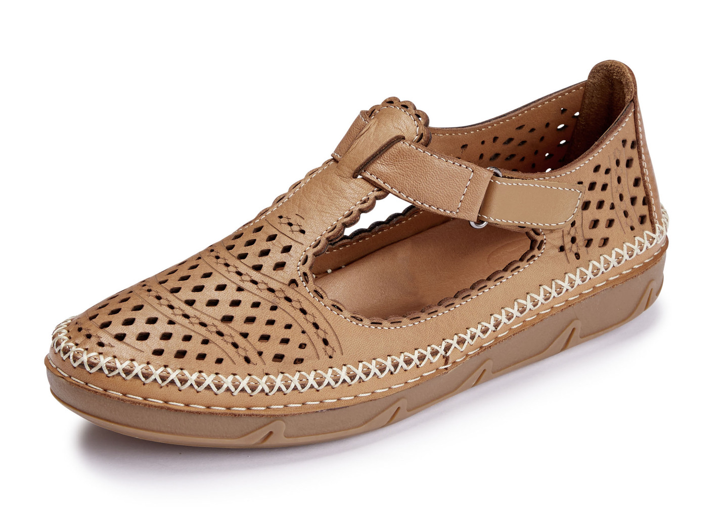 ELENA EDEN, sommerliche Damen-Slipper, Weite H, mit Klettverschluss, Cognac, Größe 38 von ELENA EDEN