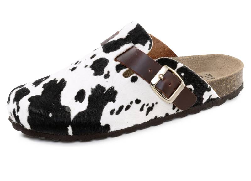 ELENA EDEN, trendige Damen-Clogs, Weite H, mit brauner Spange, Schwarz-Weiss, Größe 38 von ELENA EDEN