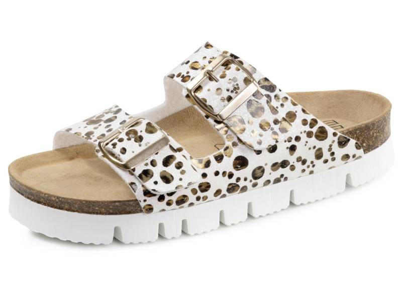 ELENA EDEN, trendige Damen-Pantoletten, Weite H, mit Klettspangen, Creme-Bronze, Größe 40 von ELENA EDEN