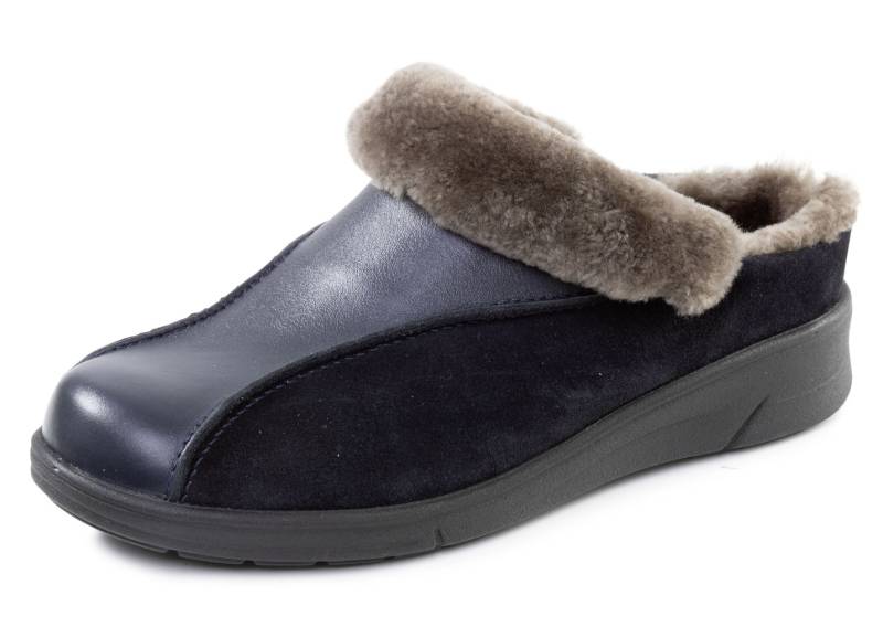 ELENA EDEN, warme Damen-Hausschuhe, Weite H, mit Lammfell, Marine, Größe 40 von ELENA EDEN