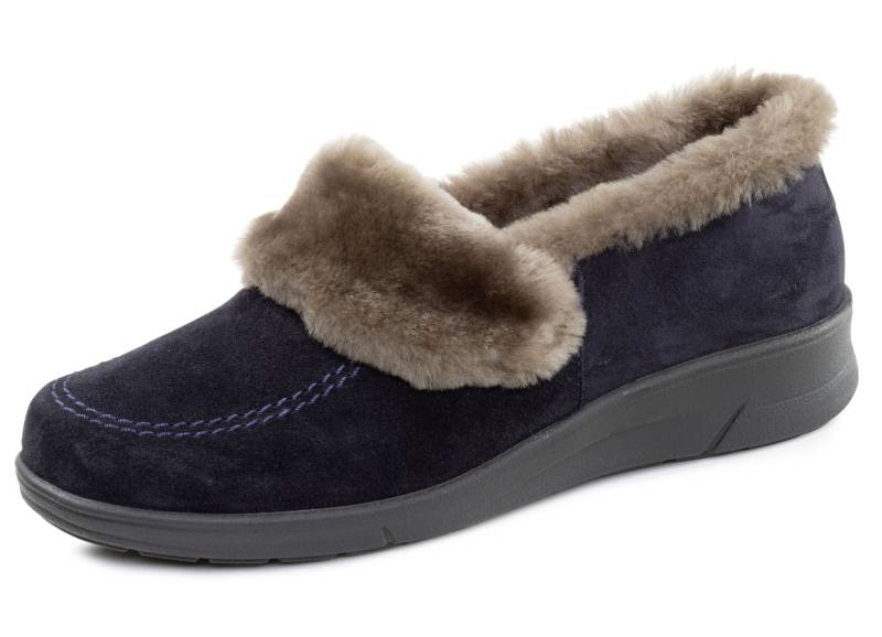 ELENA EDEN, warme Damen-Hausschuhe, Weite H, mit Lammfell, Marine, Größe 41 von ELENA EDEN
