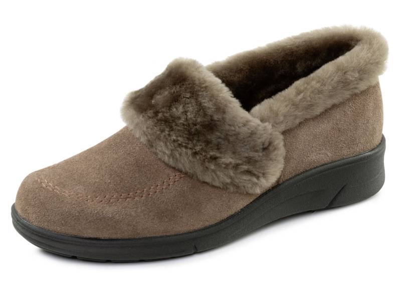 ELENA EDEN, warme Damen-Hausschuhe, Weite H, mit Lammfell, Taupe, Größe 38 von ELENA EDEN