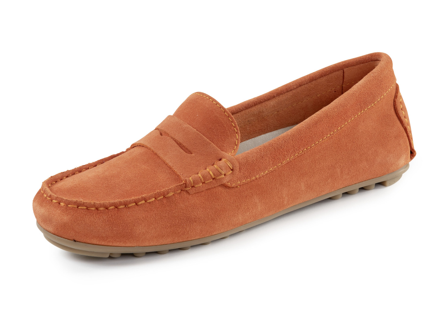 ELENA EDEN Mokassin-Slipper aus geschmeidigem Rind-Veloursleder, Orange, Größe 36 von ELENA EDEN