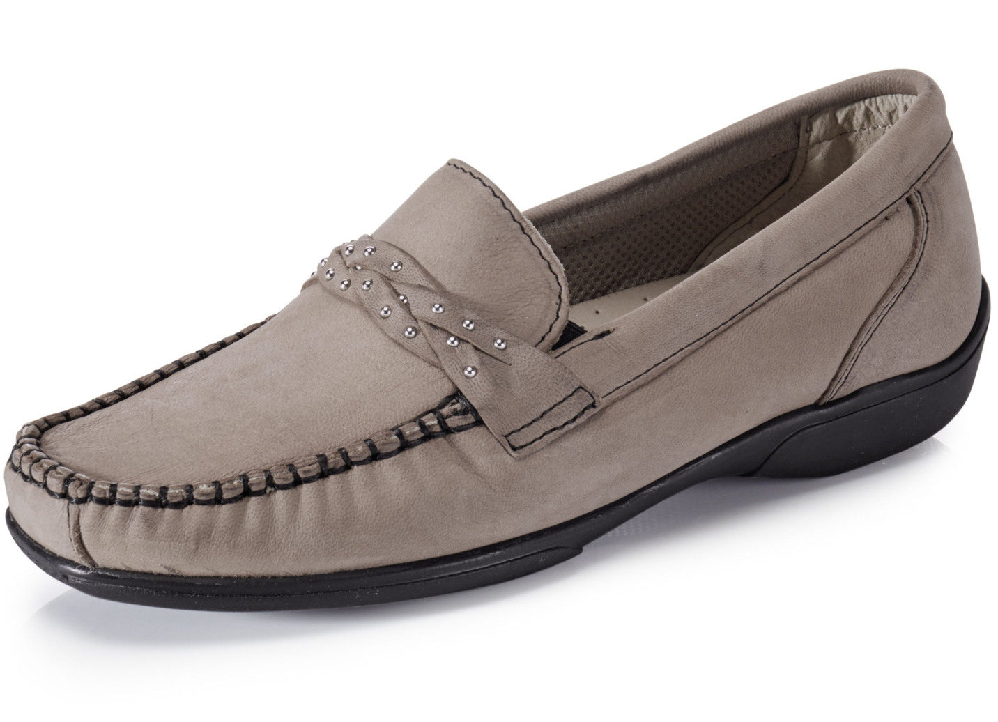 ELENA EDEN Mokassin-Slipper mit nietenbesetzter Spange, Taupe, Größe 37 von ELENA EDEN