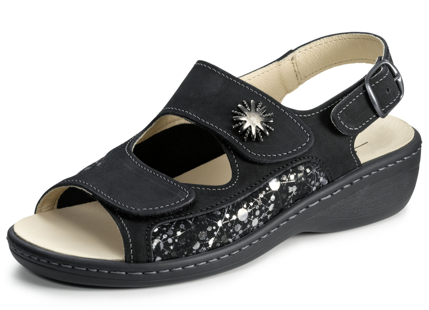 ELENA EDEN Sandale mit herausnehmbarem Leder-Kork-Fußbett, Schwarz, Größe 37 von ELENA EDEN