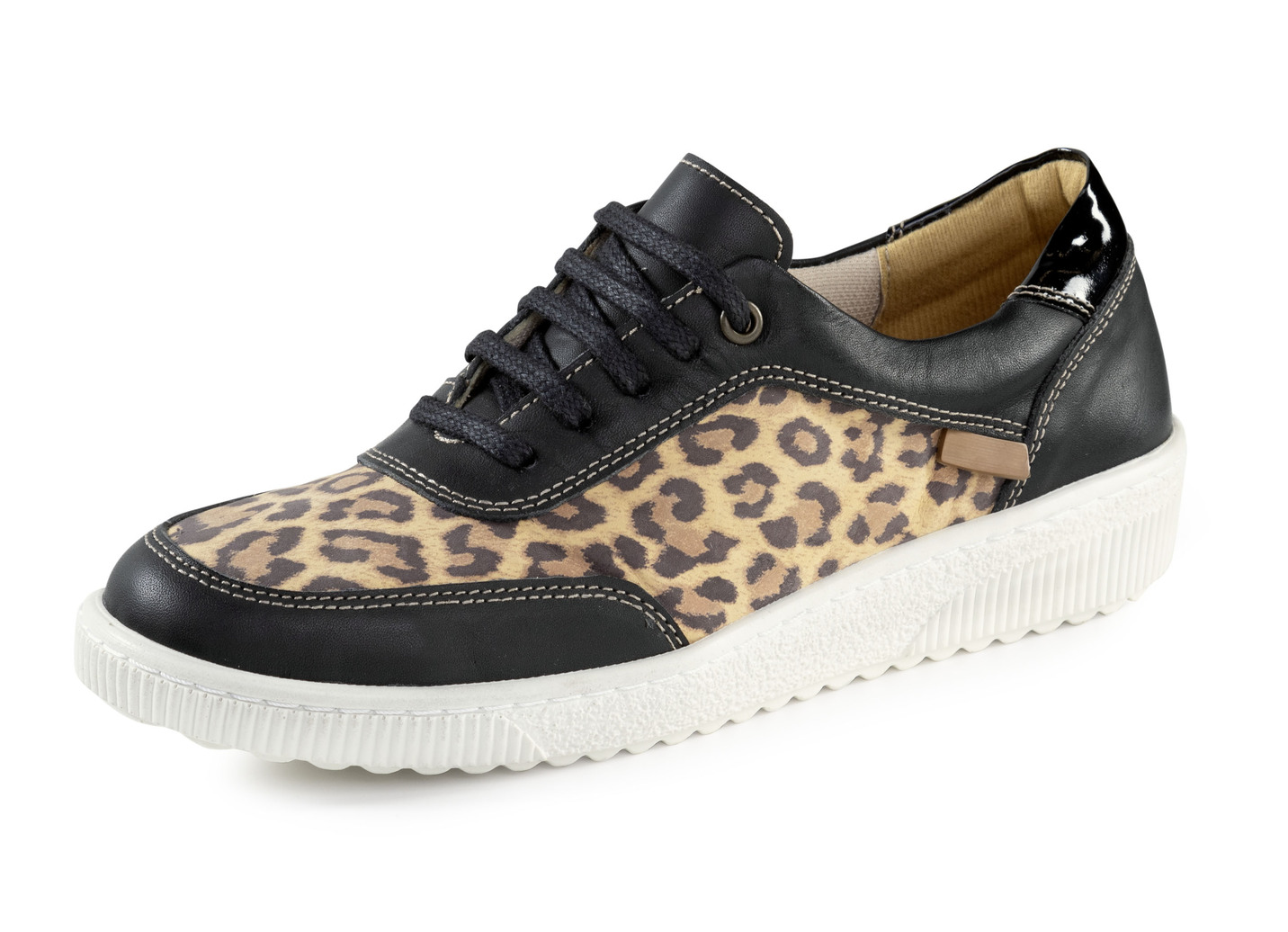 ELENA EDEN Schnürschuh mit cognacfarbenem Leo-Print, Schwarz, Größe 39 von ELENA EDEN
