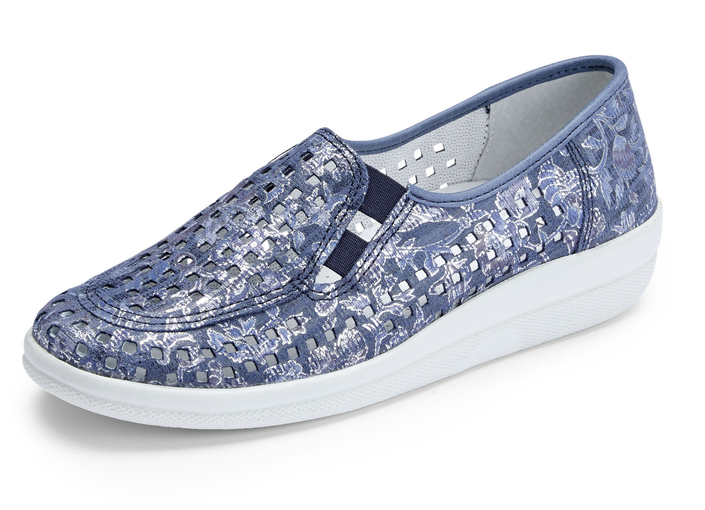 ELENA EDEN Slipper aus floral bedrucktem Nubukleder, Jeans, Größe 37 von ELENA EDEN