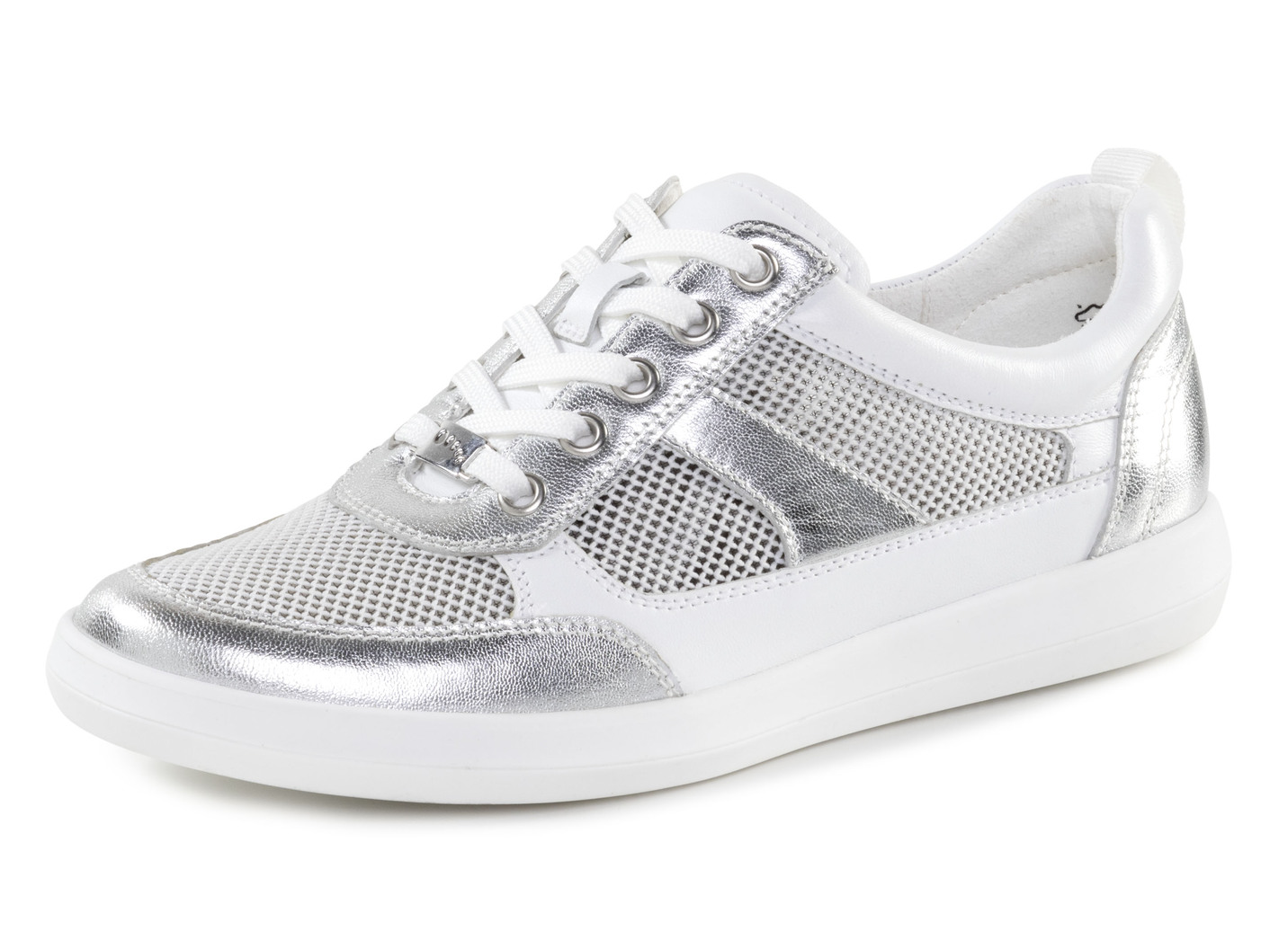 ELENA EDEN Sneaker aus Nappaleder und luftigem Textil in Netzoptik, Schuhgröße 7, Weiss-Silber von ELENA EDEN