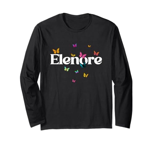 Elenore - Schöner Mädchen Name mit bunten Schmetterlingen Langarmshirt von ELENORE Tochter Enkel Geburtstag Geschenkideen