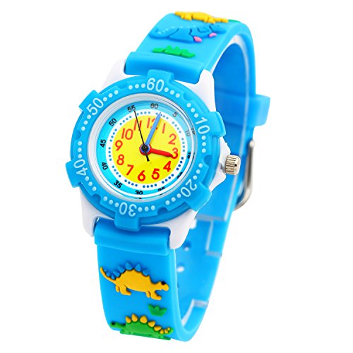 Eleoption Kinderuhr Silikon Armband Uhr Wasserdichtes 3D lieblich Tiere Cartoon Digital Armbanduhr Zeit Lehrer Geschenk für Kinder kleine Mädchen Jungen (Blau Dinosaurier) von Eleoption