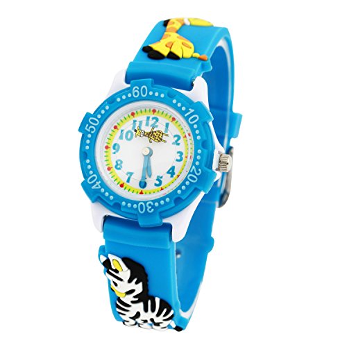 Eleoption Kinderuhr Silikon Armband Uhr Wasserdichtes 3D lieblich Tiere Cartoon Digital Armbanduhr Zeit Lehrer Geschenk für Kinder kleine Mädchen Jungen (Blau Zebra) von Eleoption