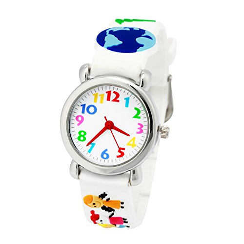 ELEOPTION Kinderuhr Silikon Armband Uhr Wasserdichtes 3D lieblich Tiere Cartoon Digital Armbanduhr Zeit Lehrer Geschenk für Kinder kleine Mädchen Jungen (Weiß Erde) von Eleoption