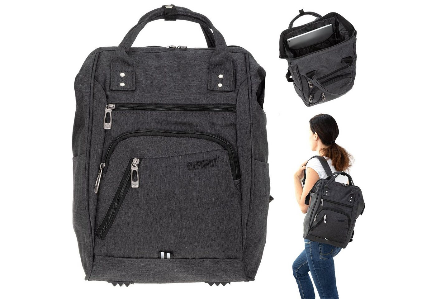 ELEPHANT Cityrucksack Finn 12830 Damenrucksack Rucksack, A4 Damen Handtasche Daypack Klappöffnung + Schlüsselbörse von ELEPHANT