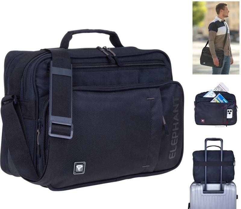 ELEPHANT Flugumhänger Arbeitstasche Bürotasche Handgepäck Freizeit Querformat, Flugbegleiter Umhängetasche Arbeit Reisetasche Tasche Dark 3625 + Etui von ELEPHANT