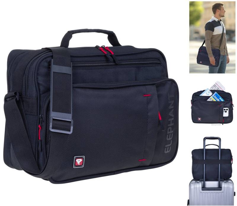 ELEPHANT Flugumhänger Arbeitstasche Bürotasche Handgepäck Freizeit Querformat, Flugbegleiter Umhängetasche Arbeit Reisetasche Tasche Dark 3625 + Etui von ELEPHANT