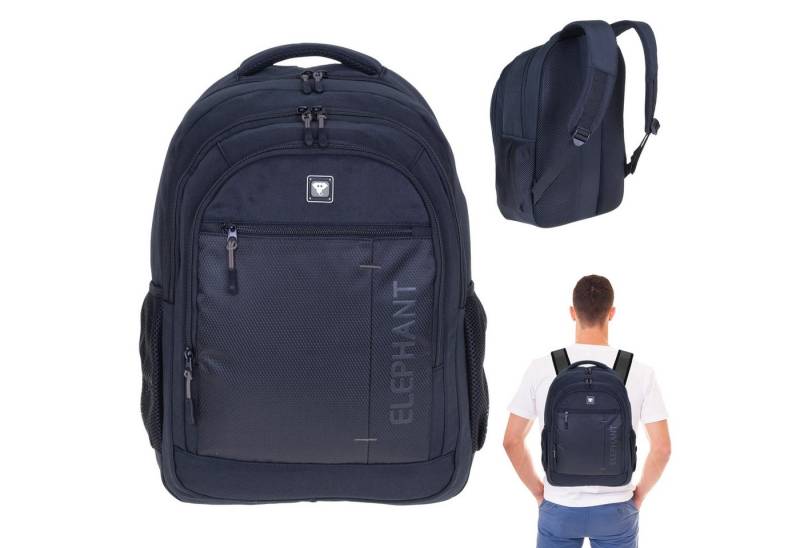 ELEPHANT Freizeitrucksack Rucksack Herren Reiserucksack Business Handgepäck Daypack, 3 Fächer Polsterrücken A4 passt Dark Classic Tasche 3628 + Flasche von ELEPHANT