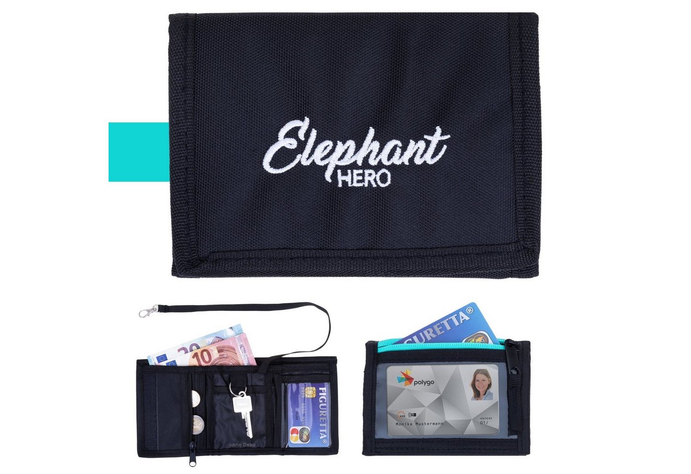 ELEPHANT Geldbörse Mädchen Jungen Hero Signature, Wallet Klettbörse Schülerbörse Schlüsselring Ausweisfach von ELEPHANT