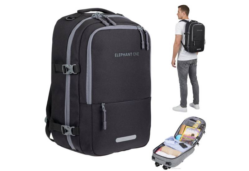 ELEPHANT Reiserucksack Handgepäck Fly Kabinen Daypack Herren Damen Laptopfach, Geheimfach Overnight Daypack Reise Flugzeug One ECO 13132 +Gurt von ELEPHANT