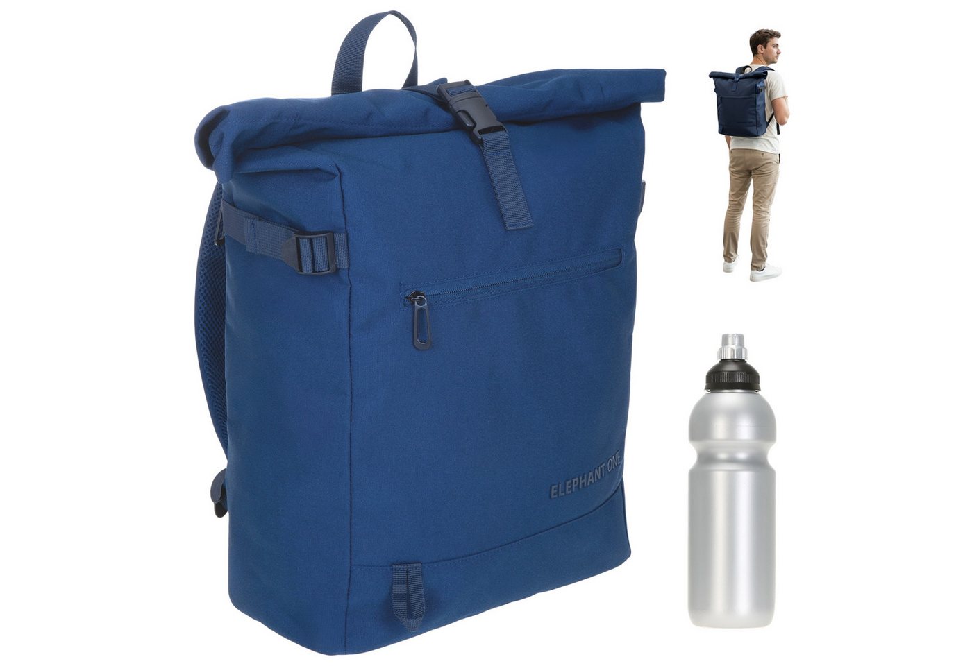 ELEPHANT Rucksack Damen Herren Freizeitrucksack A4 groß Laptoprucksack, Travel Geheimfach Daypack Reiserucksack Tasche One 13114 + Flasche von ELEPHANT