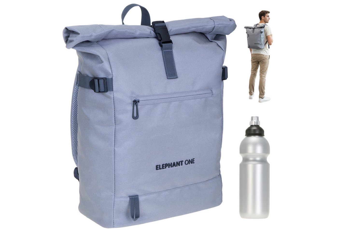 ELEPHANT Rucksack Damen Herren Freizeitrucksack A4 groß Laptoprucksack, Travel Geheimfach Daypack Reiserucksack Tasche One 13114 + Flasche von ELEPHANT