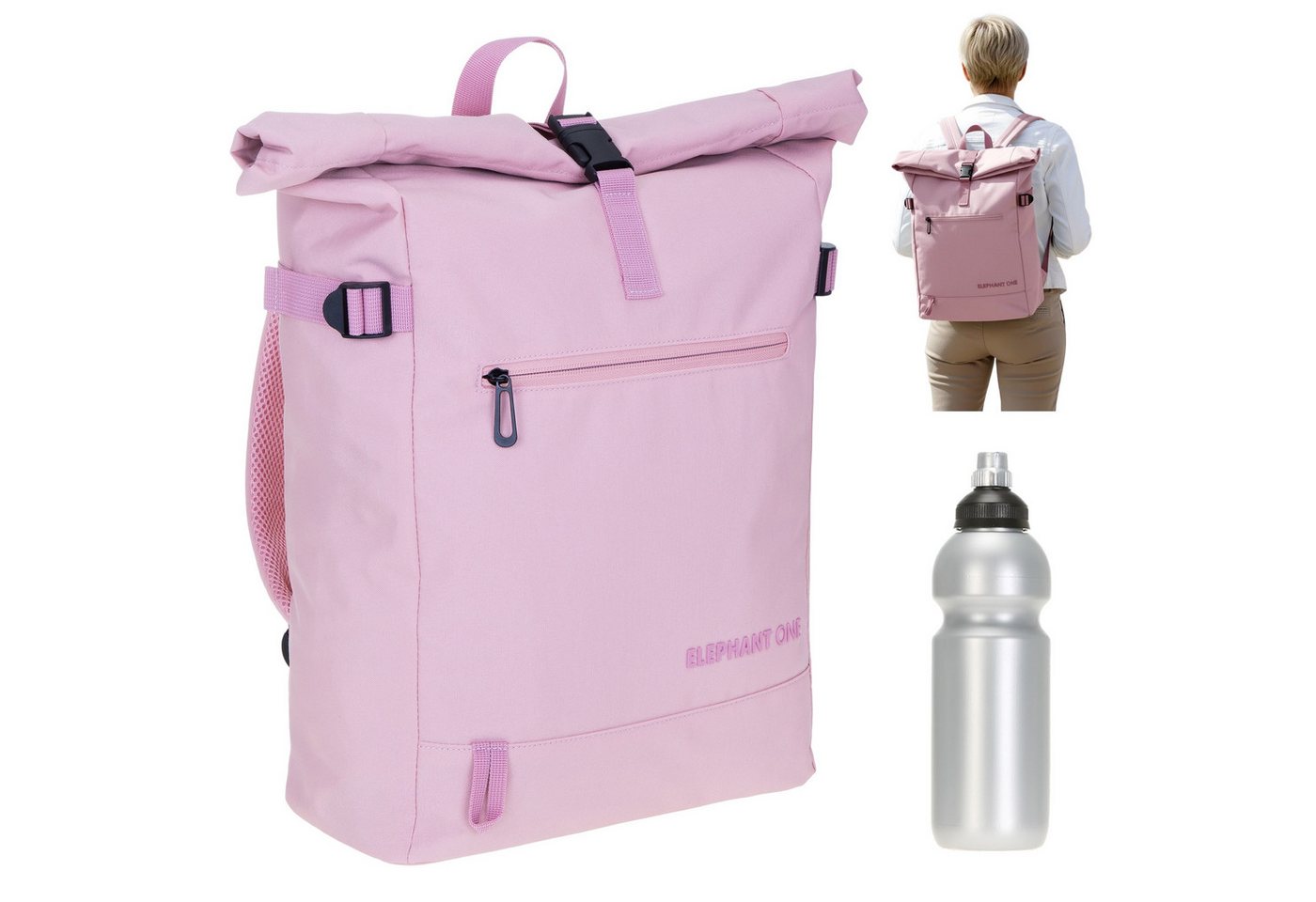 ELEPHANT Rucksack Damen Herren Freizeitrucksack A4 groß Laptoprucksack, Travel Geheimfach Daypack Reiserucksack Tasche One 13114 + Flasche von ELEPHANT