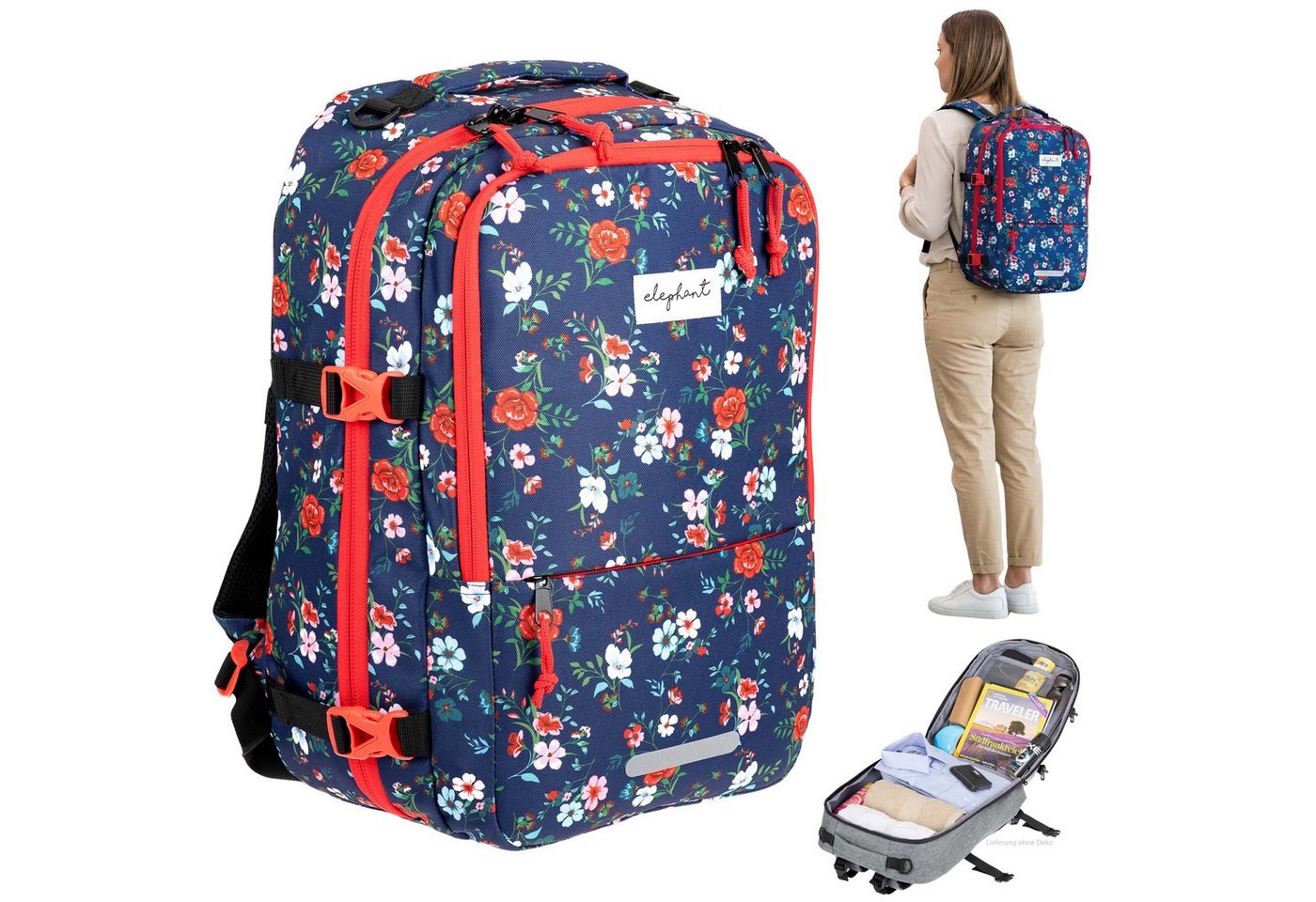 ELEPHANT Rucksack Handgepäck Flugzeug Laptop Fach Geheimtasche Daypack, Reisegepäck Gepäck Overnight Weekender Pendler Fly Medium Large von ELEPHANT