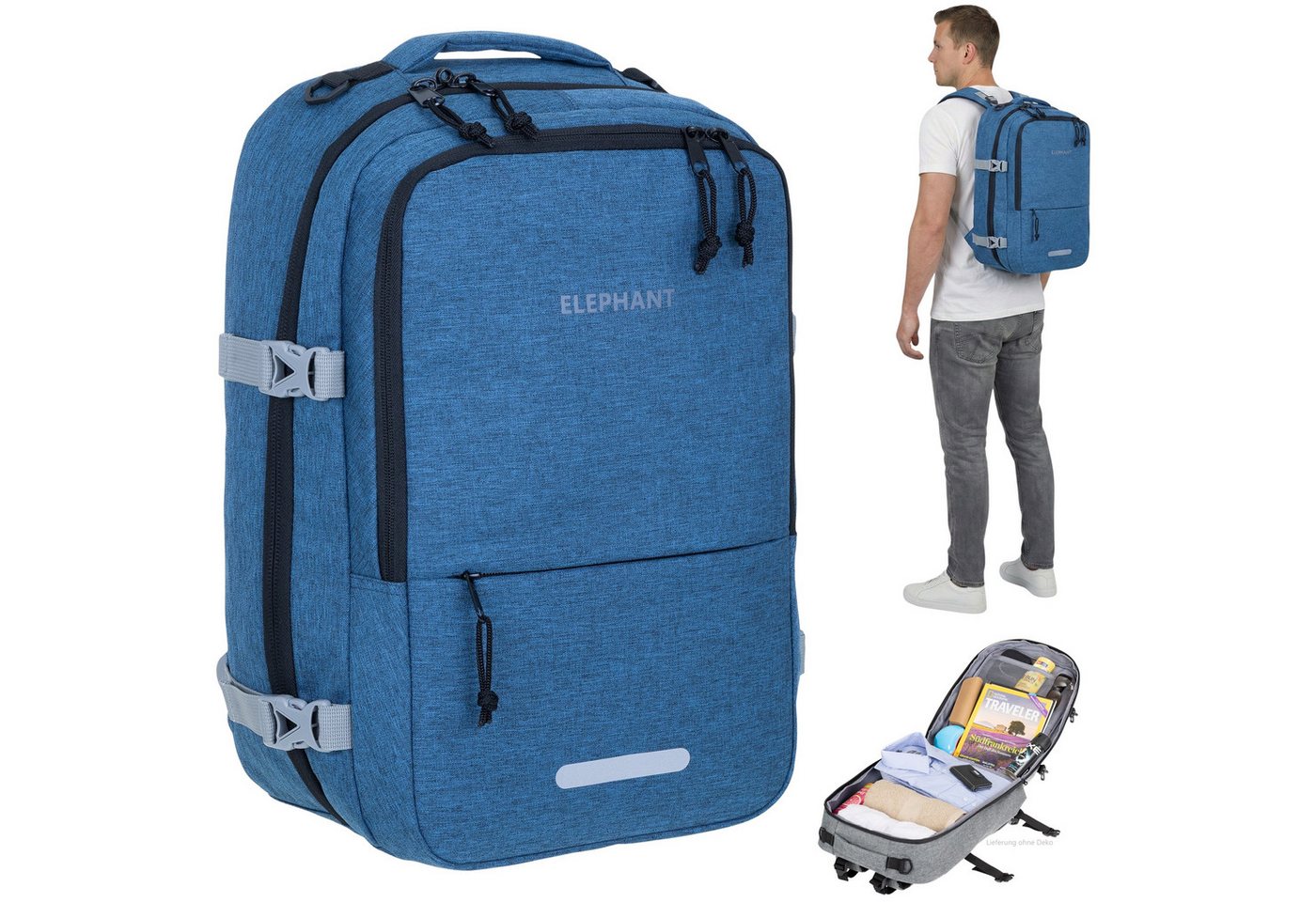 ELEPHANT Rucksack Handgepäck Flugzeug Laptop Fach Geheimtasche Daypack, Reisegepäck Gepäck Overnight Weekender Pendler Fly Medium Large von ELEPHANT