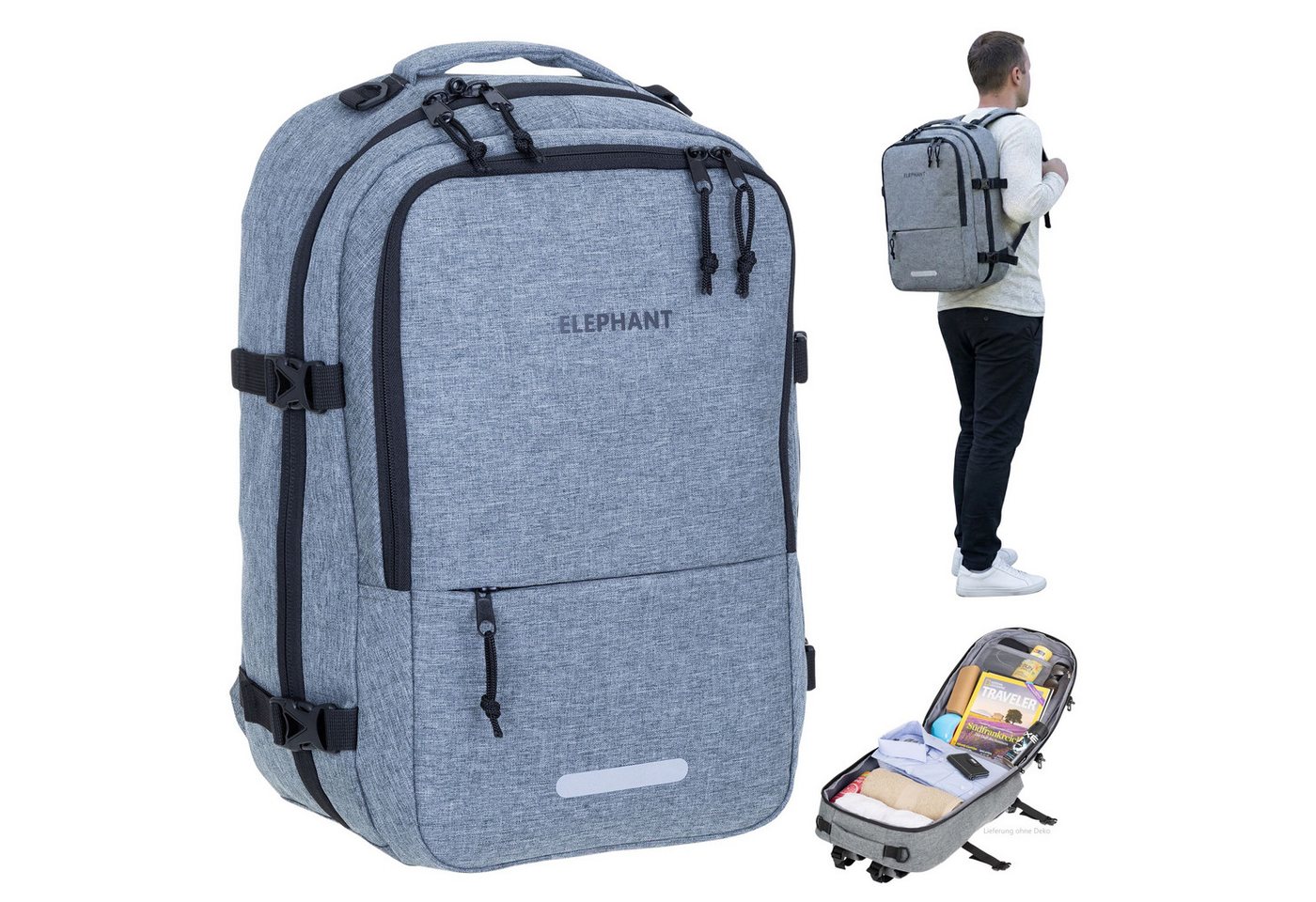 ELEPHANT Rucksack Handgepäck Flugzeug Laptop Fach Geheimtasche Daypack, Reisegepäck Gepäck Overnight Weekender Pendler Fly Medium Large von ELEPHANT