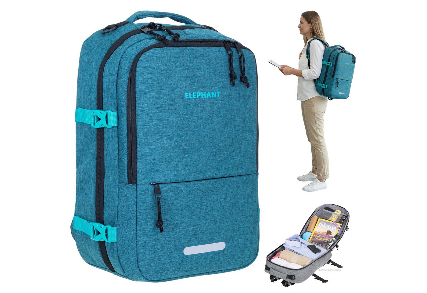 ELEPHANT Rucksack Handgepäck Flugzeug Laptop Fach Geheimtasche Daypack, Reisegepäck Gepäck Overnight Weekender Pendler Fly Medium Large von ELEPHANT