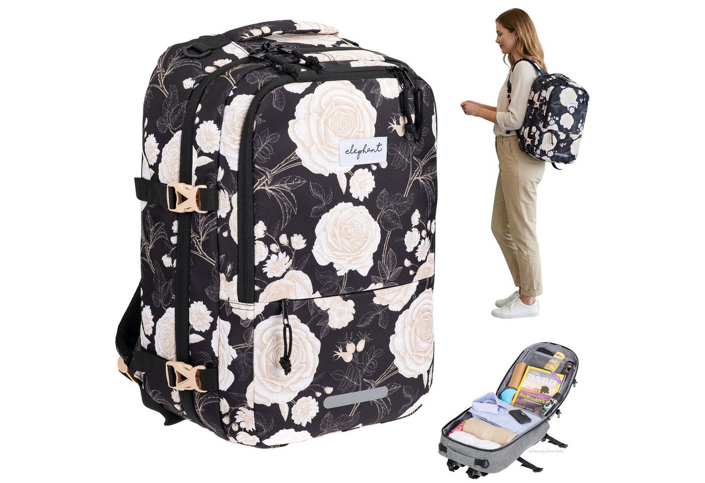 ELEPHANT Rucksack Handgepäck Flugzeug Laptop Fach Geheimtasche Daypack, Reisegepäck Gepäck Overnight Weekender Pendler Fly Medium Large von ELEPHANT